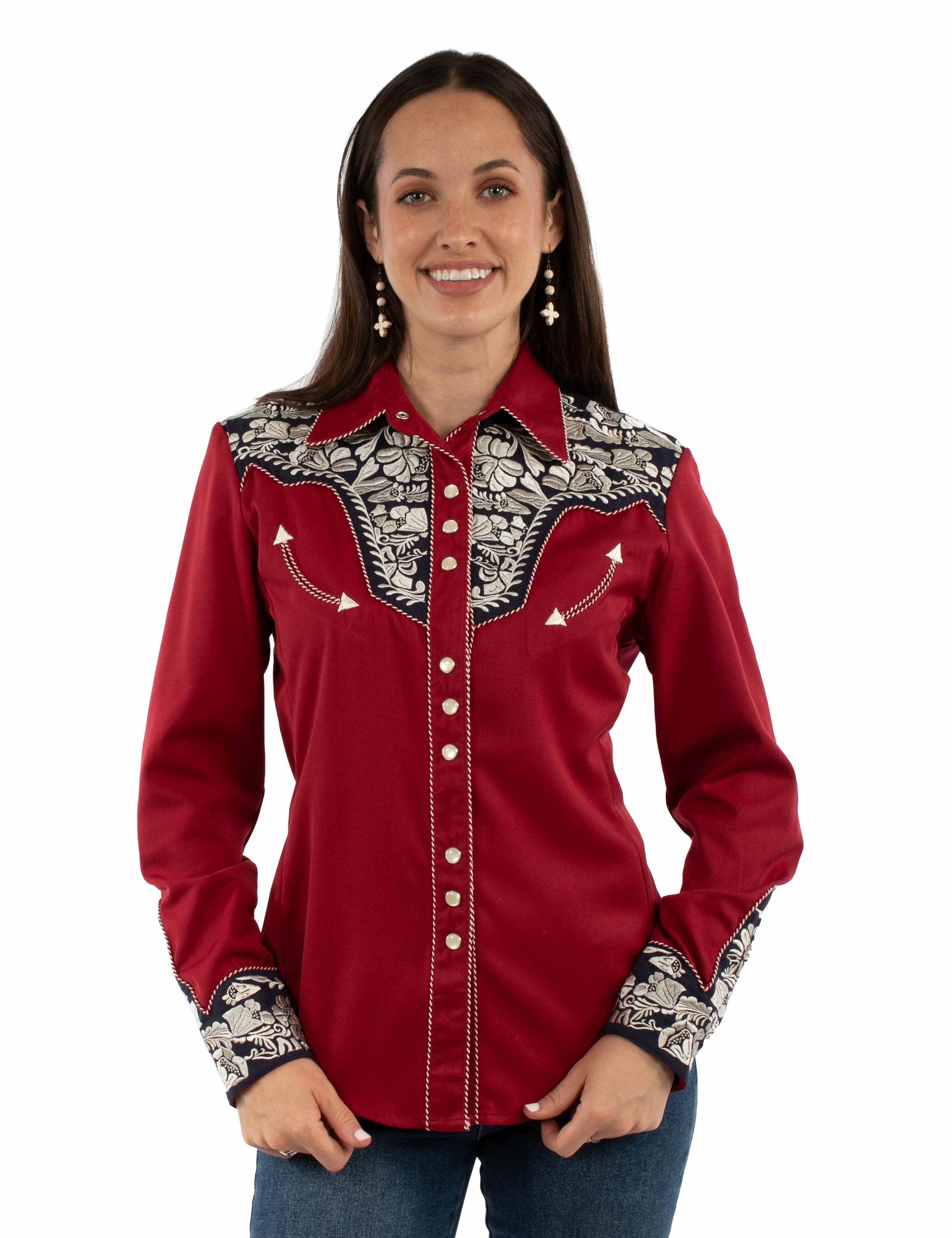 Floral Tooled Emb. Blouse - PL-654