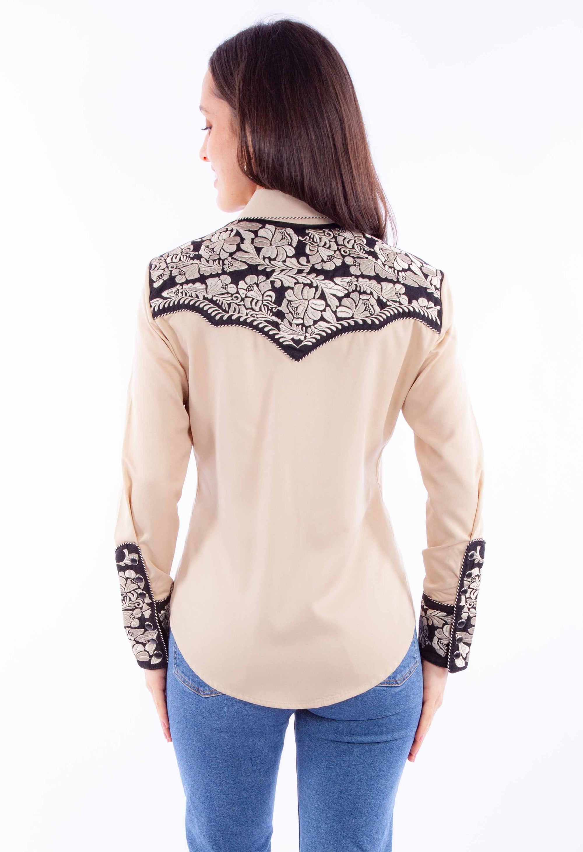 Floral Tooled Emb. Blouse - PL-654