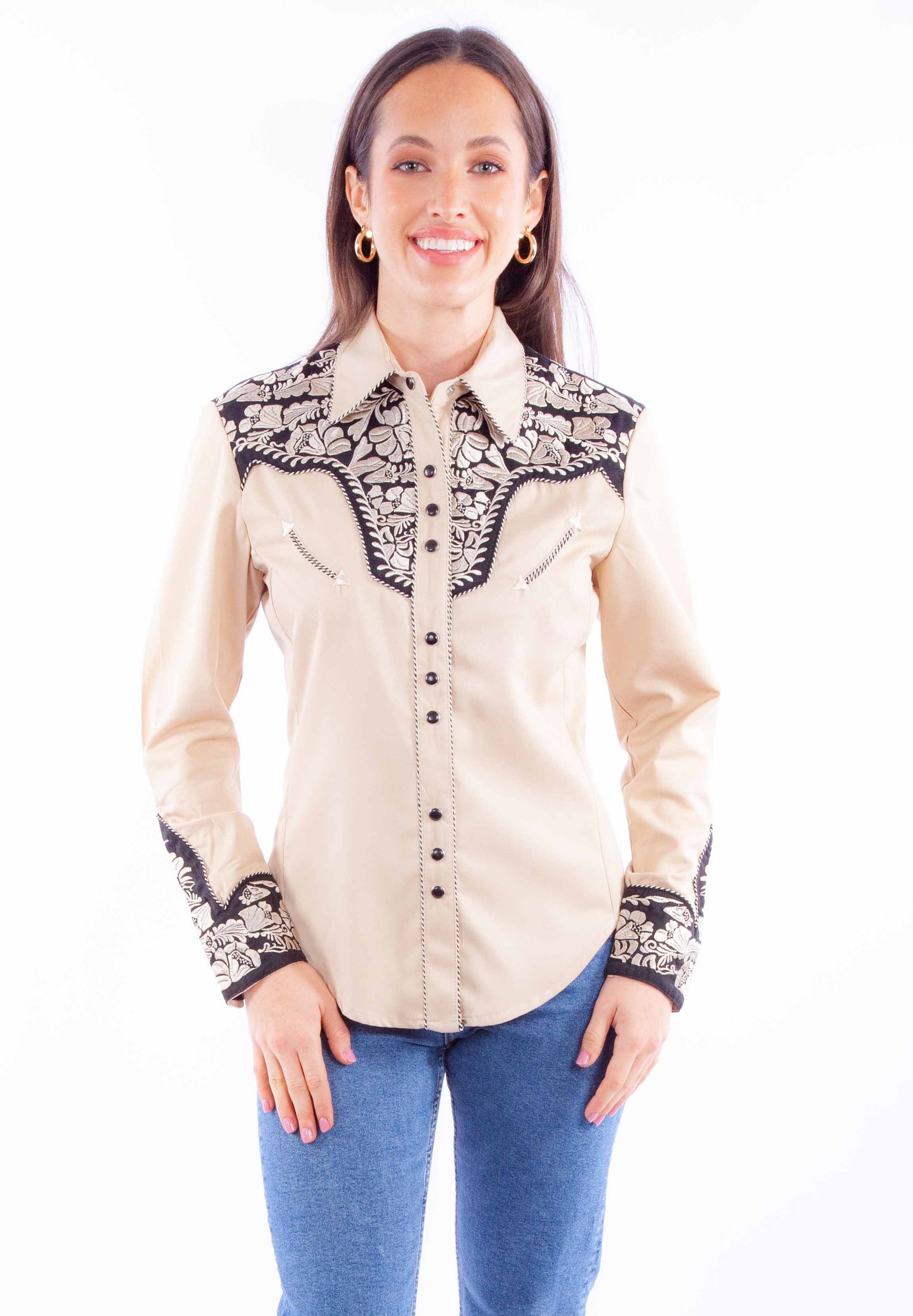 Floral Tooled Emb. Blouse - PL-654