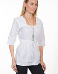 3/4 Sleeve Tie Waist Blouse - PSL-179