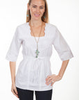 3/4 Sleeve Tie Waist Blouse - PSL-179