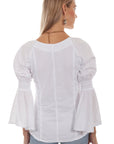 Lace Up Blouse W/side Smocking L/s - PSL-222