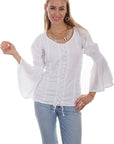 Lace Up Blouse W/side Smocking L/s - PSL-222