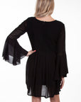 Cotton Bodice Crepe Tie Front Dress - PSL-255