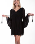 Cotton Bodice Crepe Tie Front Dress - PSL-255