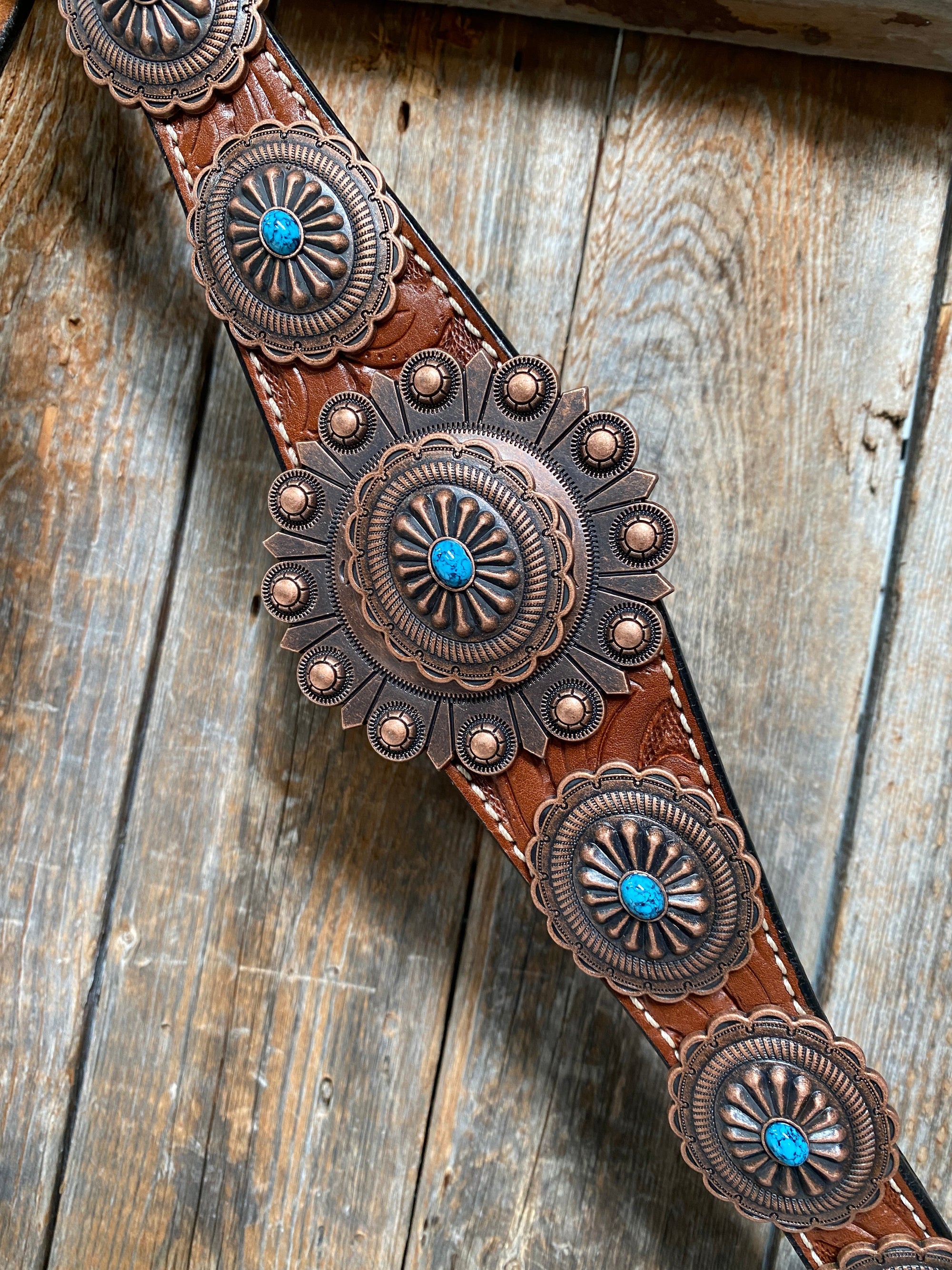 Medium Oil Navajo Style Copper Turquoise Browband &amp; Breastcollar Tack Set 