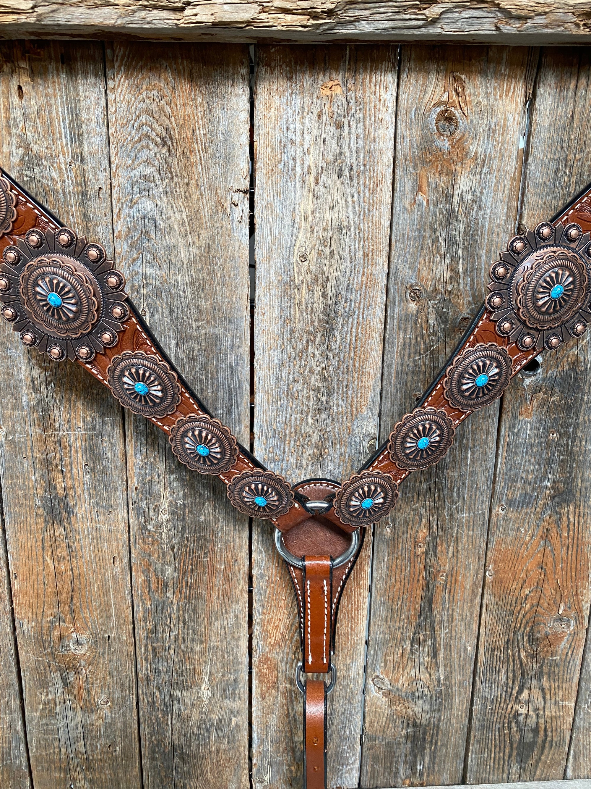 Medium Oil Navajo Style Copper Turquoise Browband &amp; Breastcollar Tack Set 