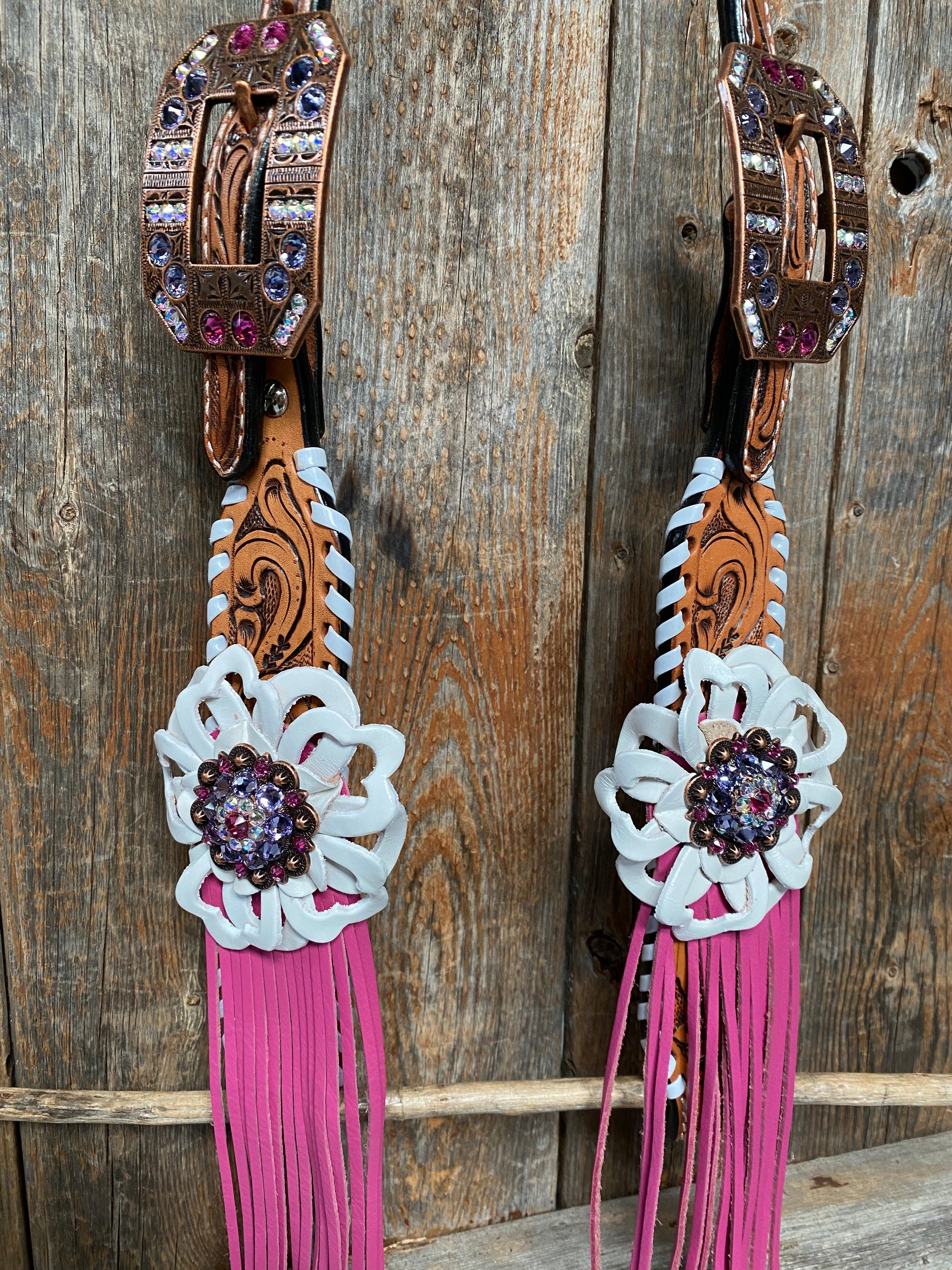 White Whipstitch Pink and White Browband/One Ear &amp; Breastcollar Tack Set 