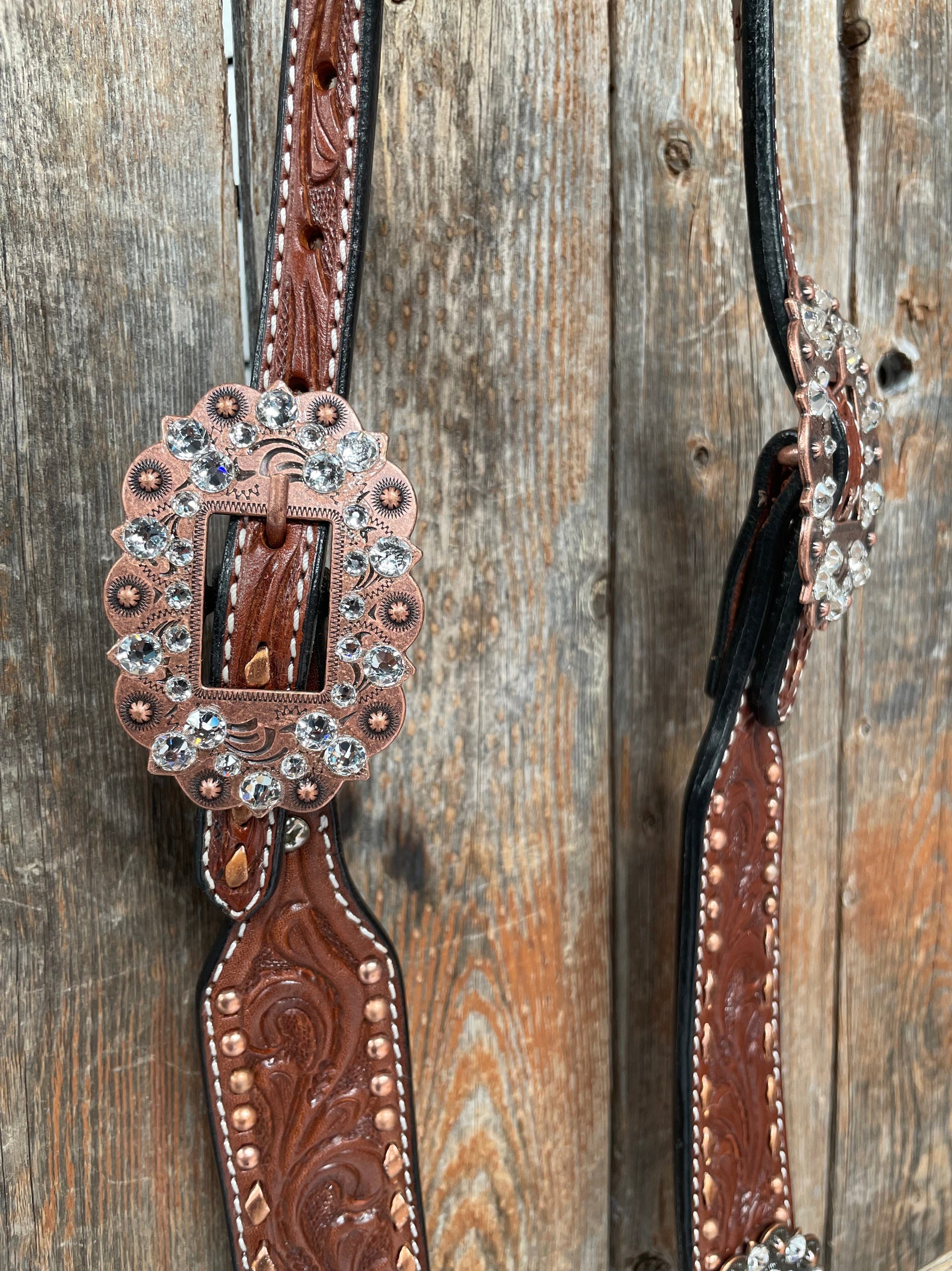 Medium Oil Copper Buckstitch Clear One Ear &amp; Breastcollar Tack Set 