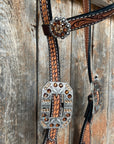 Brown Leaf Scalloped Champagne an Topaz One Ear Headstall 