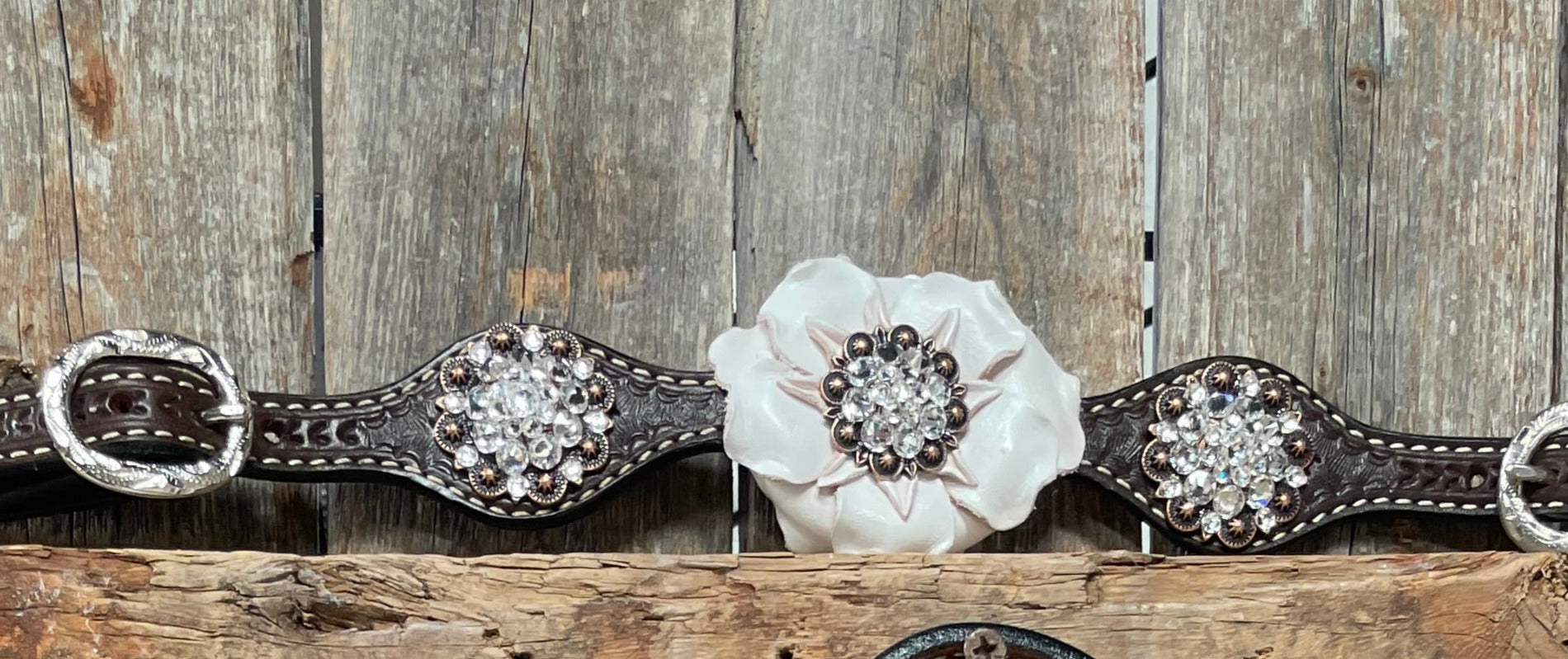 Dark Oil Basketweave White Browband/One Ear Tack Set with Witherstrap  