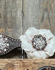 Dark Oil Basketweave White Browband/One Ear Tack Set with Witherstrap  