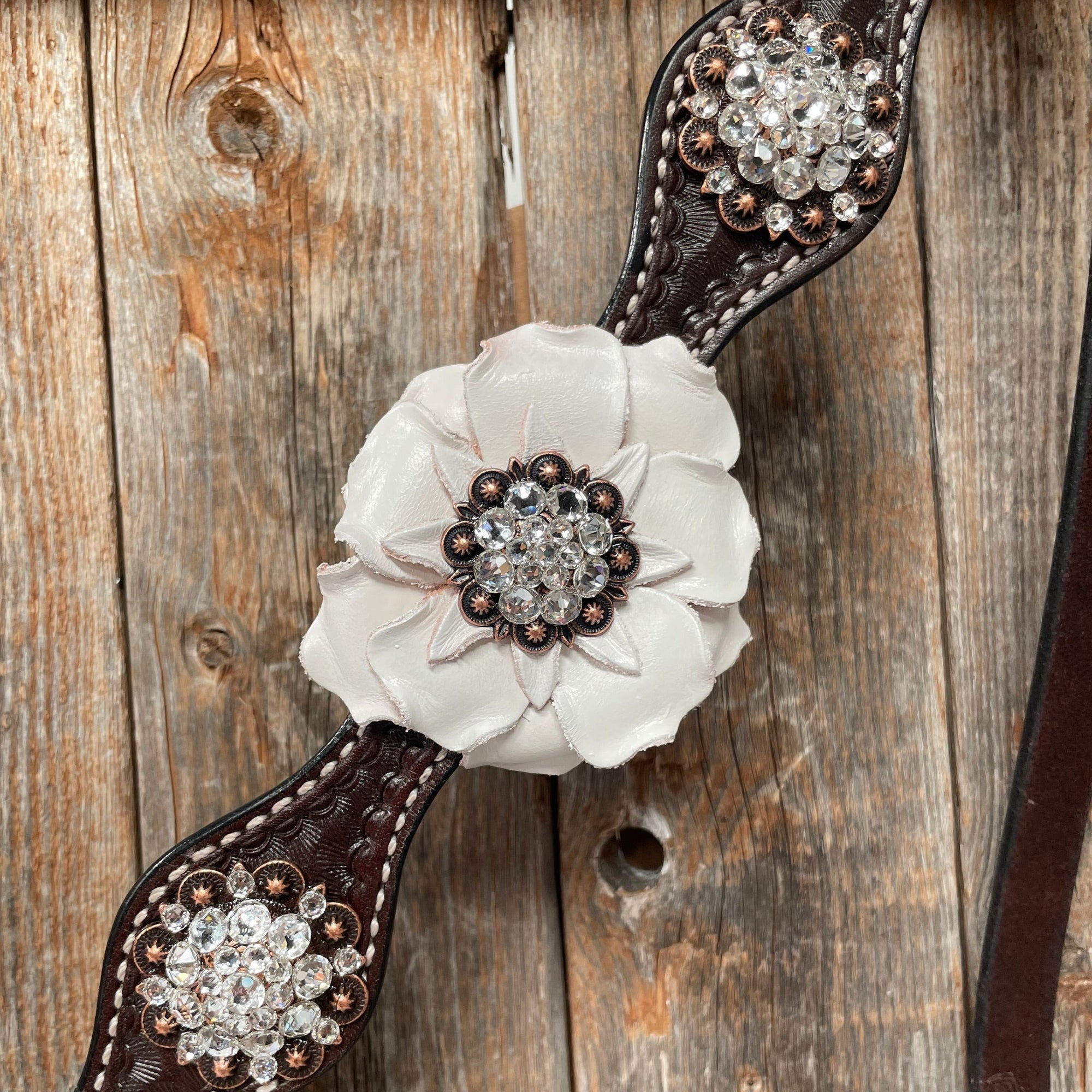 Dark Oil Basketweave White Browband/One Ear Tack Set with Witherstrap  