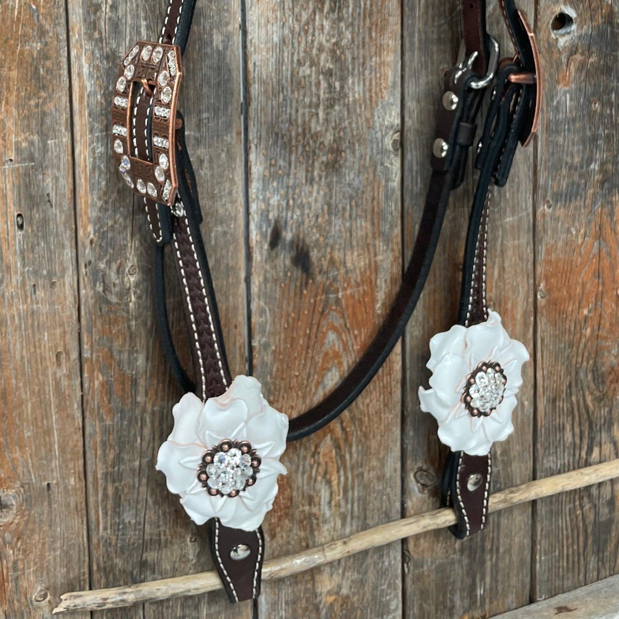 Dark Oil Basketweave White Browband/One Ear Tack Set with Witherstrap  