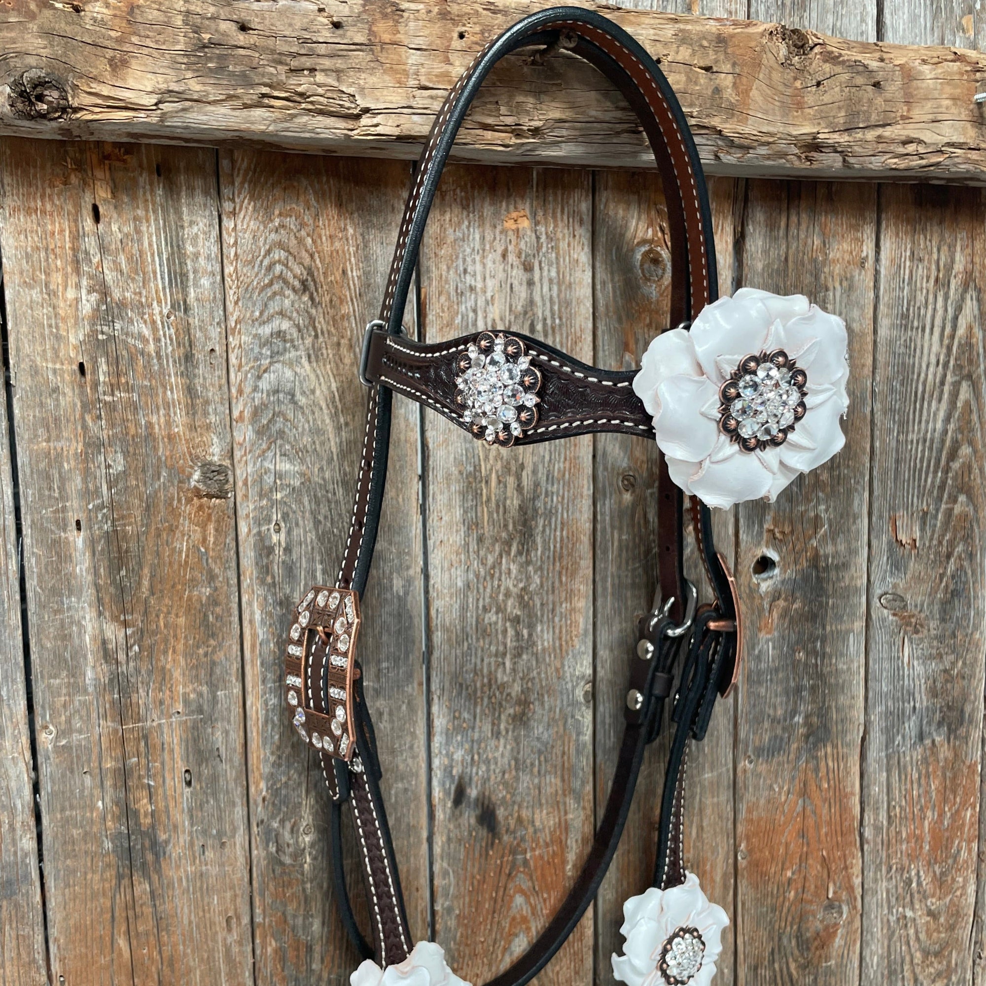 Dark Oil Basketweave White Browband/One Ear Tack Set with Witherstrap  