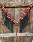 Light Oil Whipstitch Black and Red One Ear & Breastcollar Tack Set 