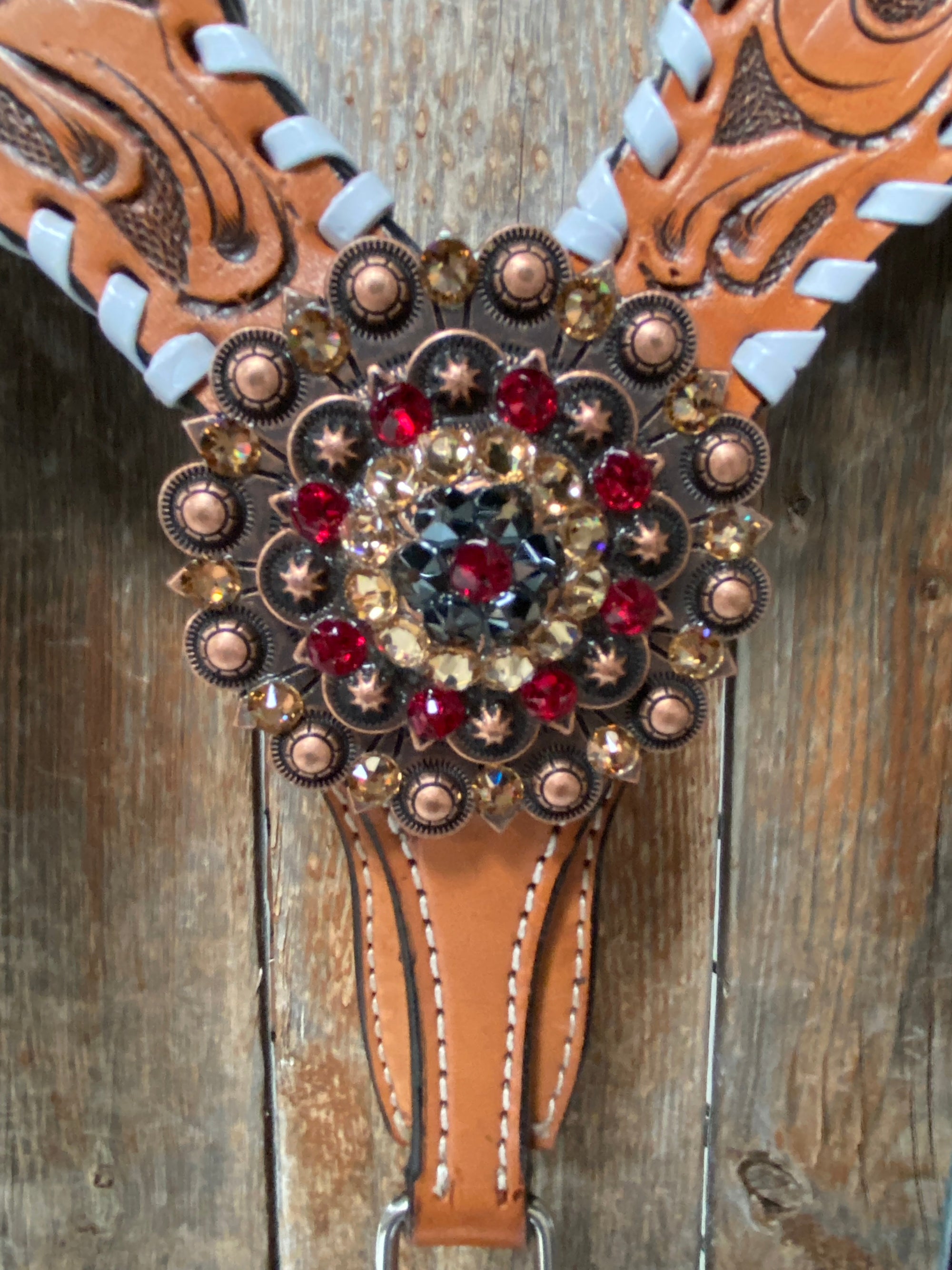 Light Oil Whipstitch Black and Red One Ear &amp; Breastcollar Tack Set 