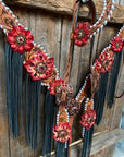Light Oil Whipstitch Black and Red One Ear & Breastcollar Tack Set 