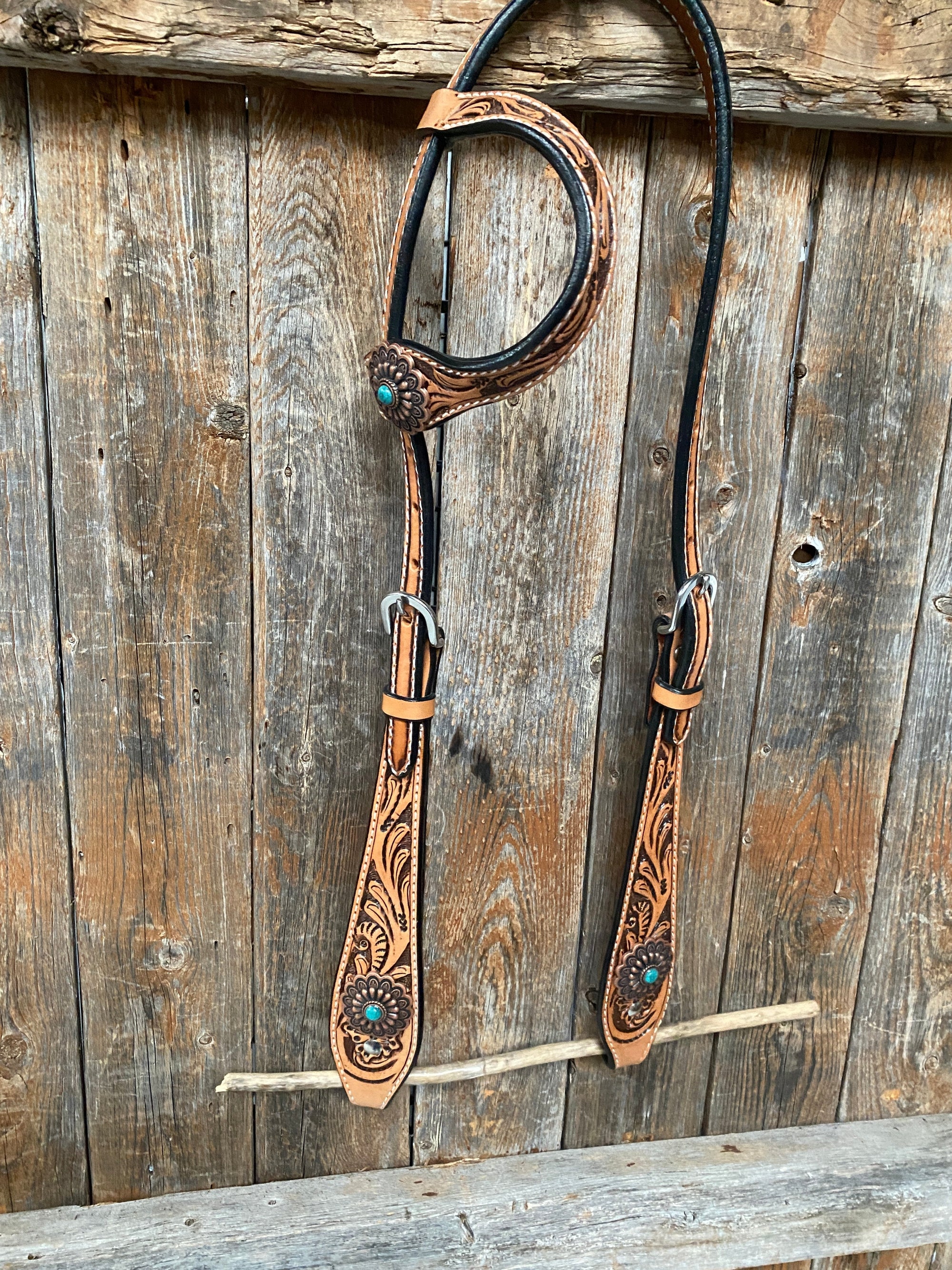 Light Oil Buckaroo Roper Flower Turquoise One Ear &amp; Breastcollar Tack Set 