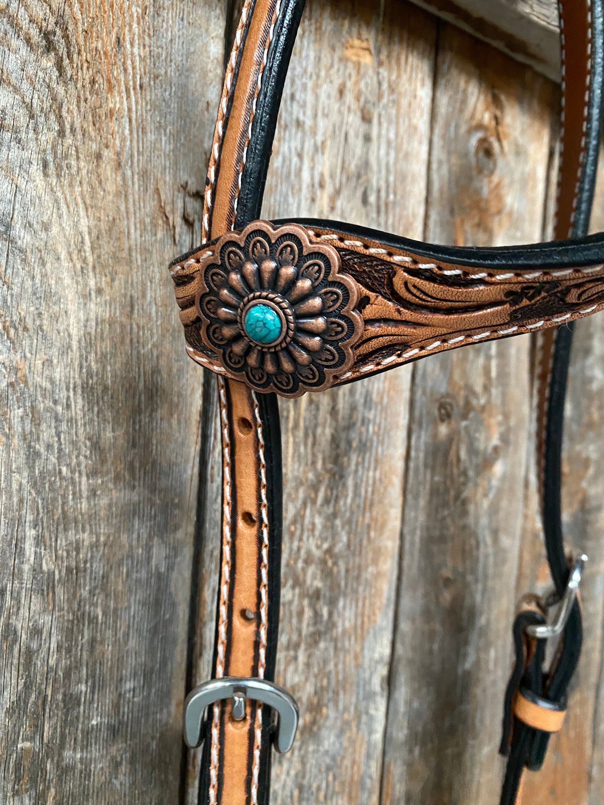 Light Oil Buckaroo Roper Flower Turquoise One Ear &amp; Breastcollar Tack Set 