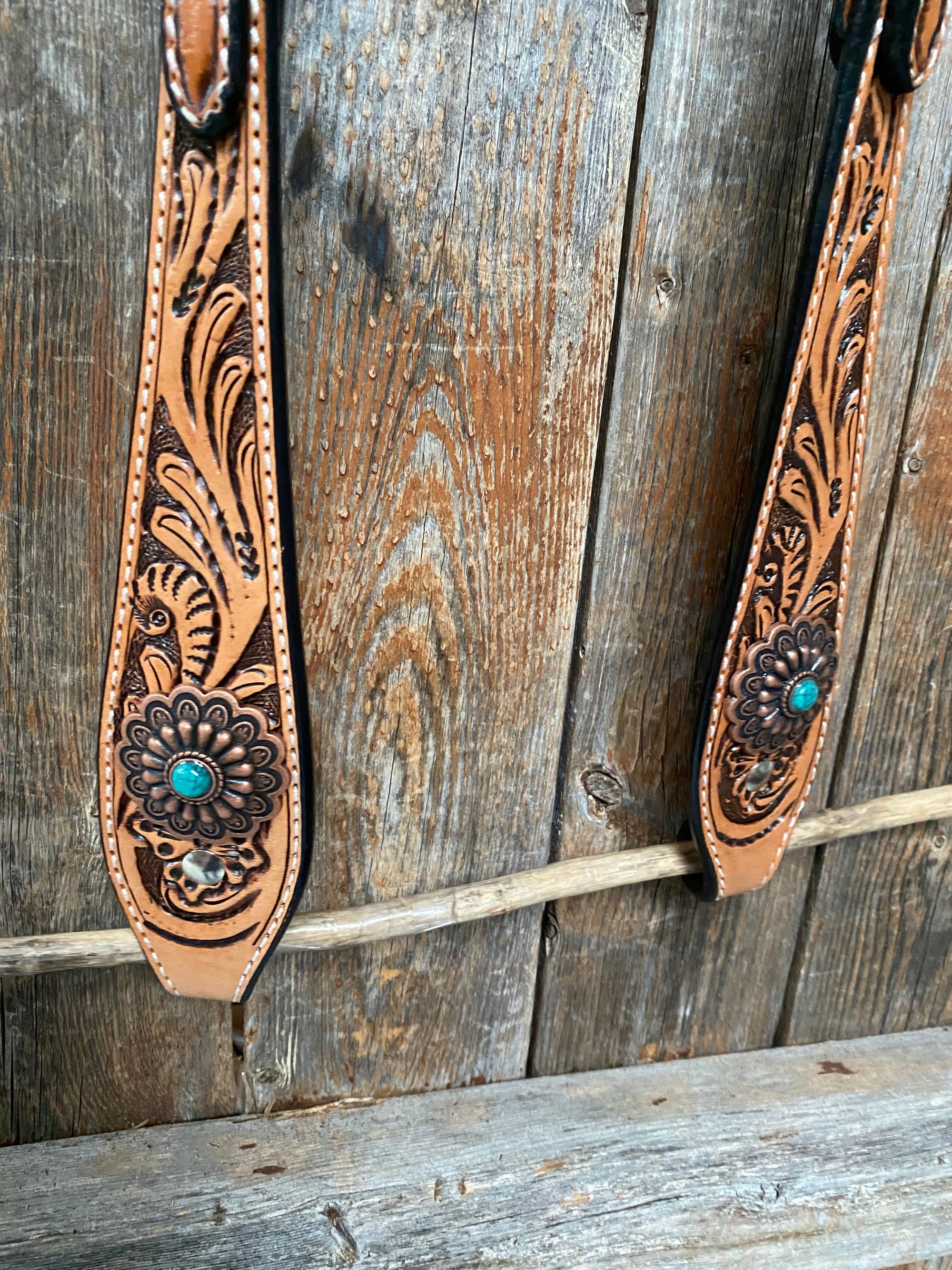 Light Oil Buckaroo Roper Flower Turquoise One Ear &amp; Breastcollar Tack Set 