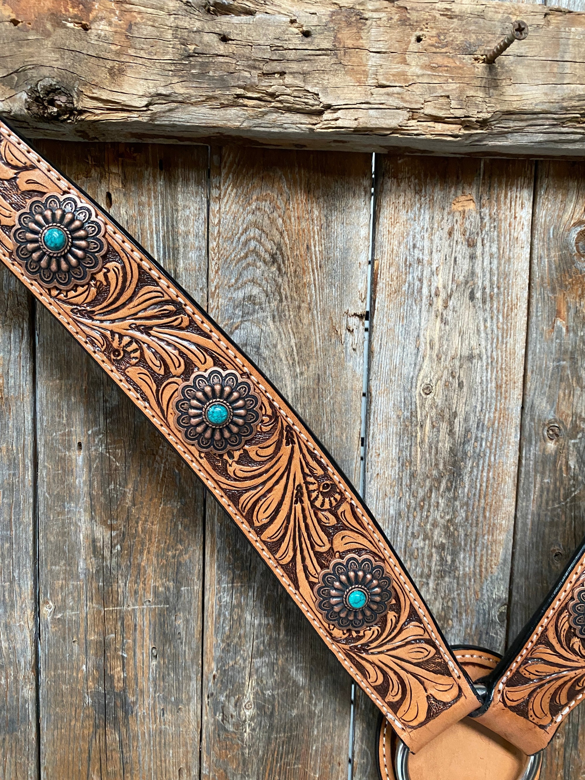 Light Oil Buckaroo Roper Flower Turquoise One Ear &amp; Breastcollar Tack Set 