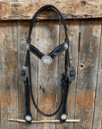 Black Browband Headstall / Bridle & Crystal Conchos 