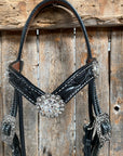 Black Browband Headstall / Bridle & Crystal Conchos 