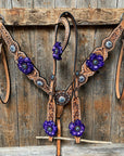 Light Oil Silver Dot Purple and Aqua One Ear & Breastcollar Tack Set 