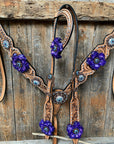Light Oil Silver Dot Purple and Aqua One Ear & Breastcollar Tack Set 