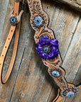 Light Oil Silver Dot Purple and Aqua One Ear & Breastcollar Tack Set 
