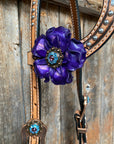Light Oil Silver Dot Purple and Aqua One Ear & Breastcollar Tack Set 