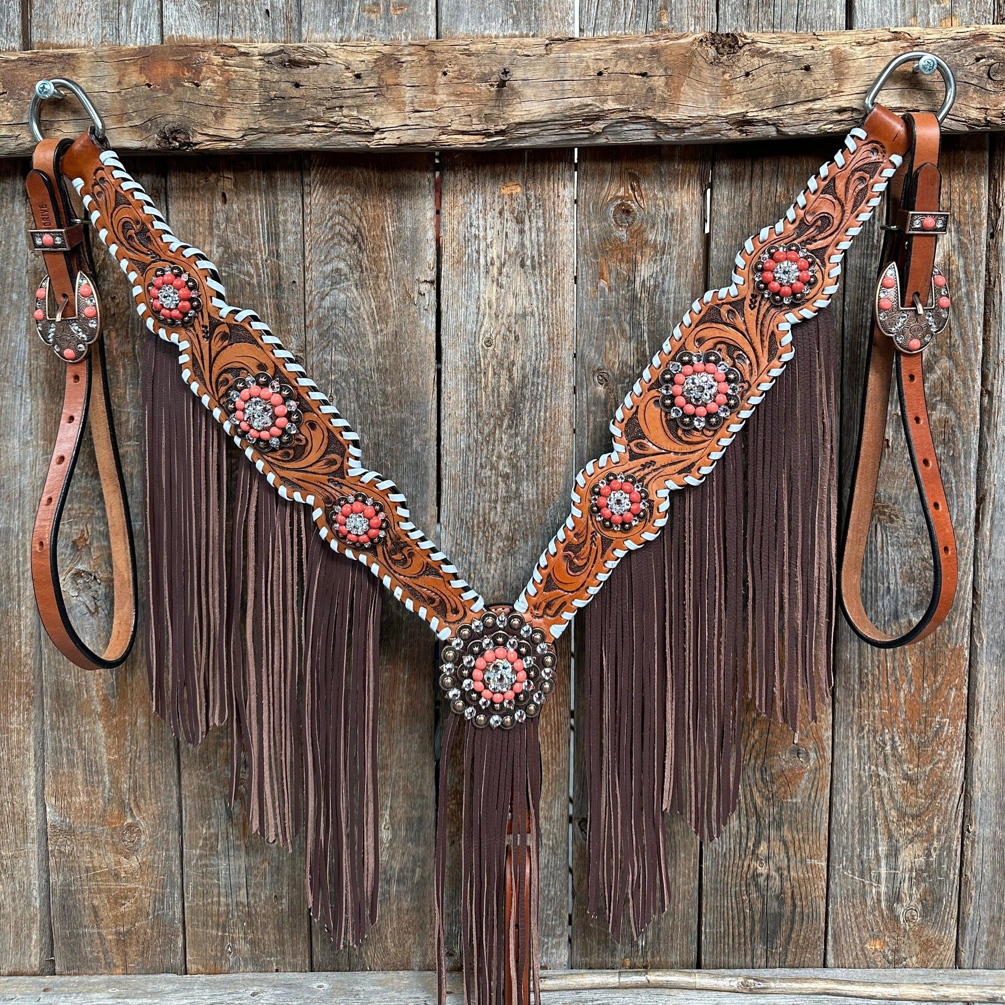 Whipstitch Coral and Clear One Ear/ Breastcollar Tack Set 