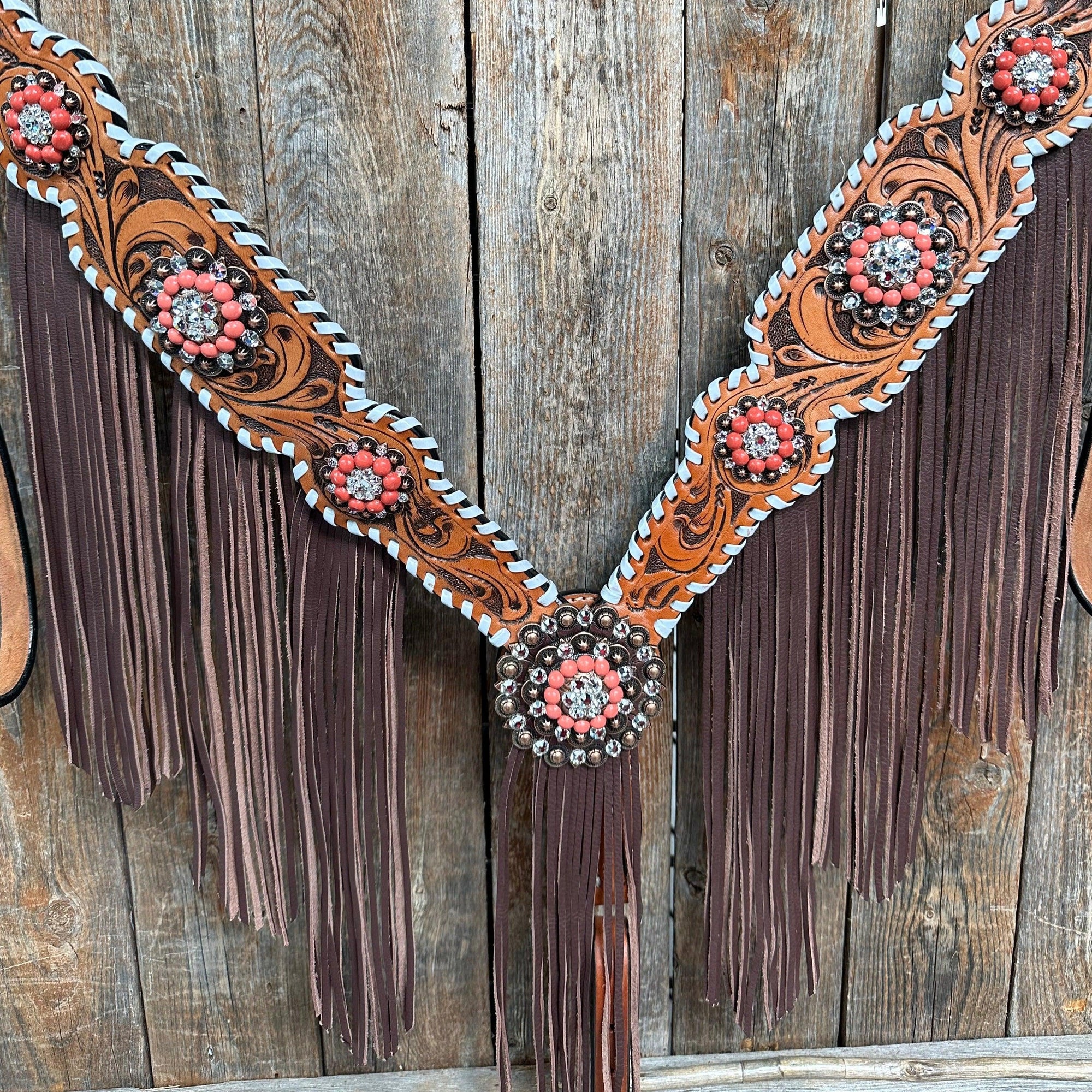 Whipstitch Coral and Clear One Ear/ Breastcollar Tack Set 