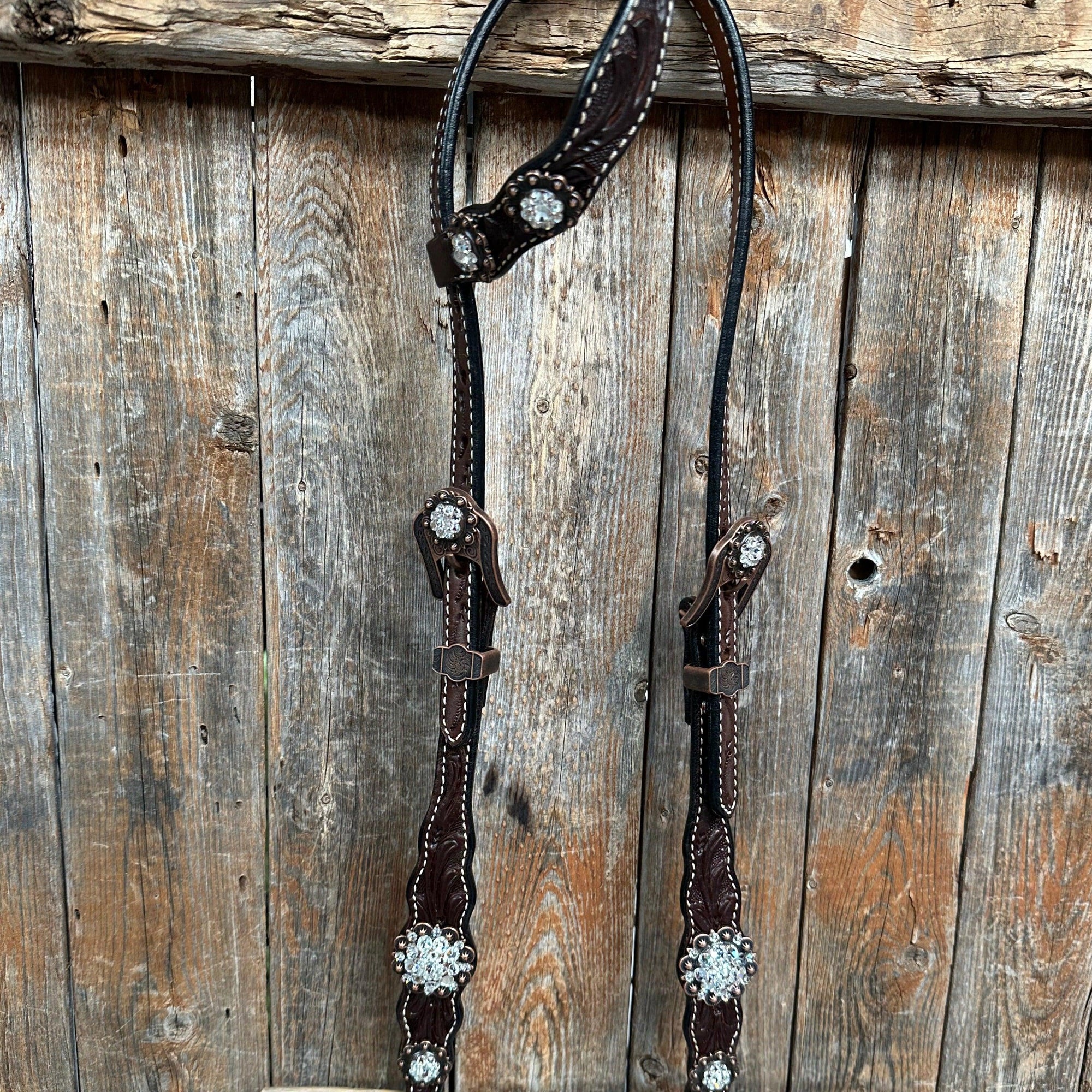 Dark Oil Floral Clear One Ear/ Breastcollar Tack Set 