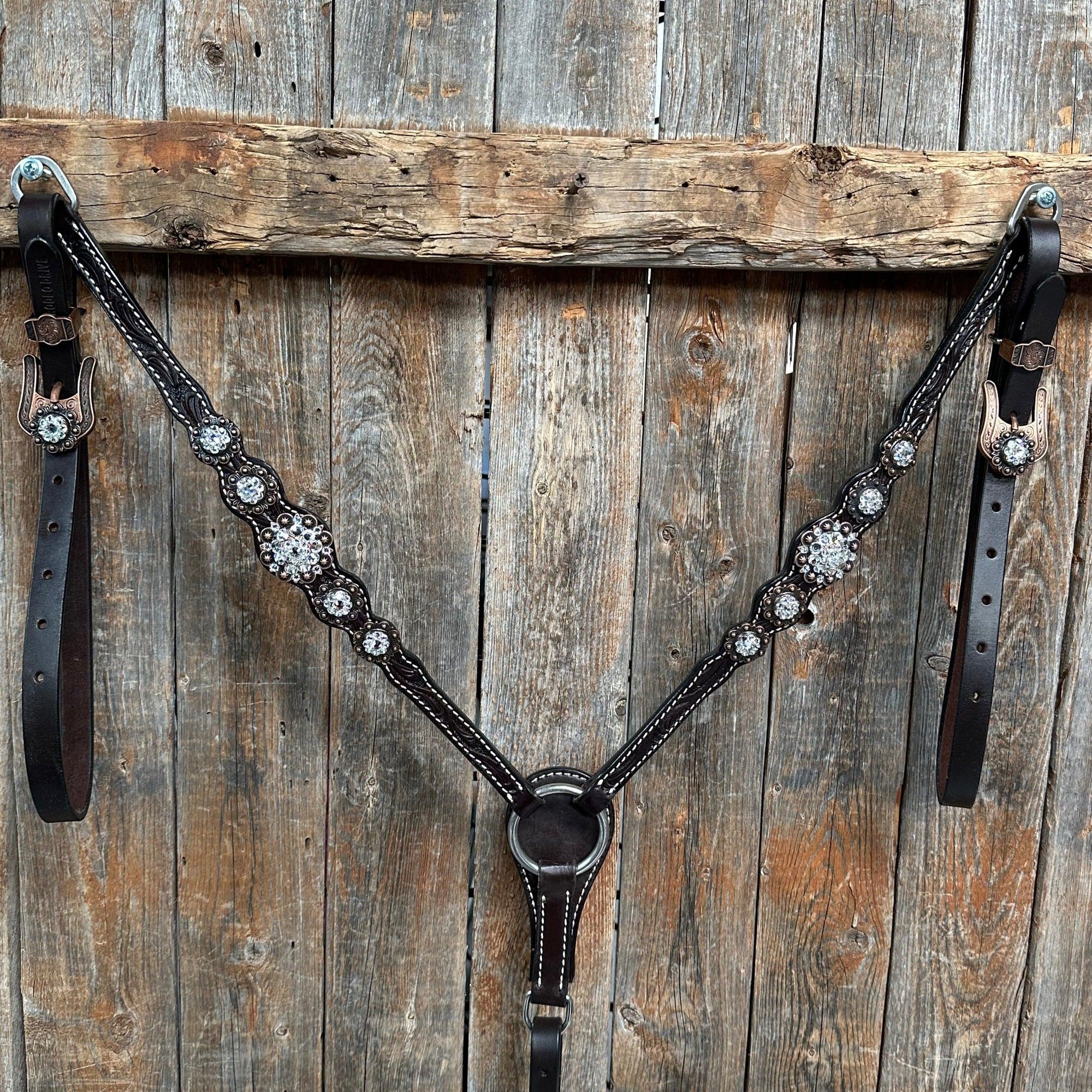 Dark Oil Floral Clear One Ear/ Breastcollar Tack Set 