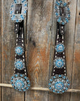 Dark Oil Buckstitch Aqua and Clear One Ear & Breastcollar Tack Set 