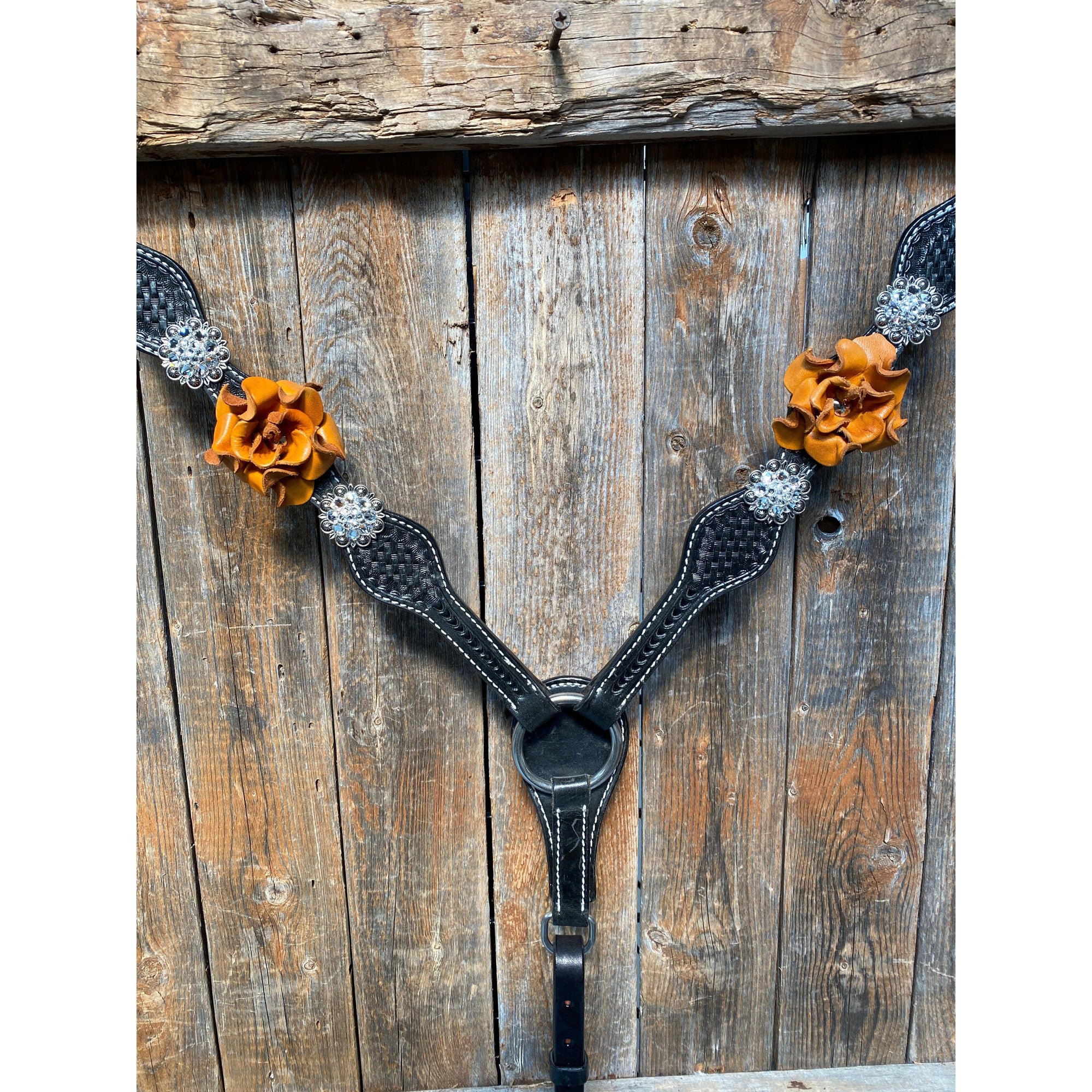 Black Basketweave Yellow and Clear Browband / One Ear Tack Set 
