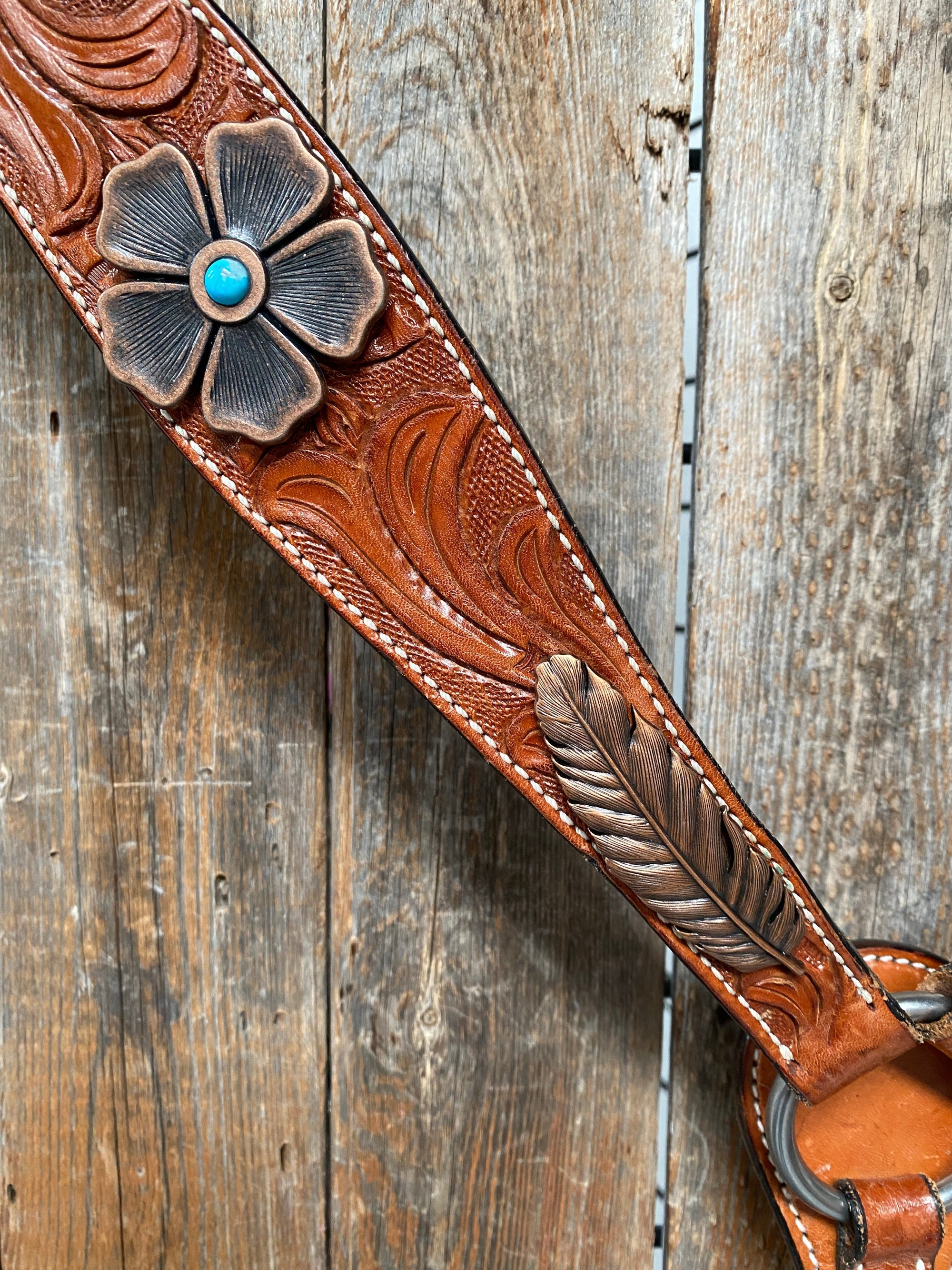 Light Oil Floral Tooled Feather and Flower Breastcollar
