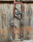 Medium Basketweave Turquoise One Ear & Breastcollar Tack Set 