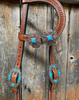 Medium Basketweave Turquoise One Ear & Breastcollar Tack Set 