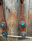 Medium Basketweave Turquoise One Ear & Breastcollar Tack Set 