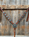 Medium Basketweave Turquoise One Ear & Breastcollar Tack Set 