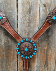 Medium Basketweave Turquoise One Ear & Breastcollar Tack Set 