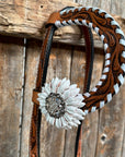 Light Oil Whipstitch White Daisy One Ear/ Breastcollar Tack Set 