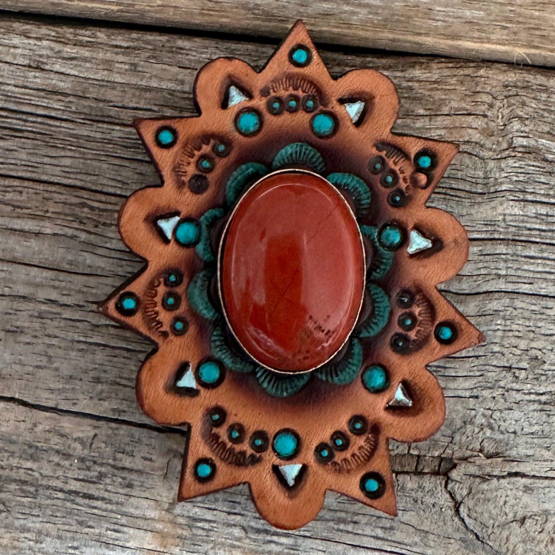 Leather Rosette Starburst - Rust Cabochon Western Concho R110CABRU