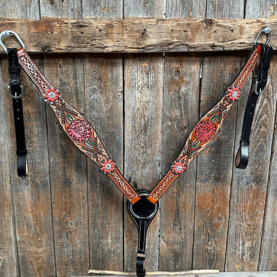 Rose Coral and Clear Browband/ Breastcollar Tack Set