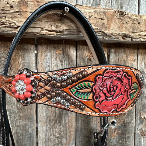 Rose Coral and Clear Browband/ Breastcollar Tack Set