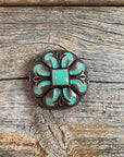 Copper Turquoise Fleur De Lis Concho 1.25” W120L