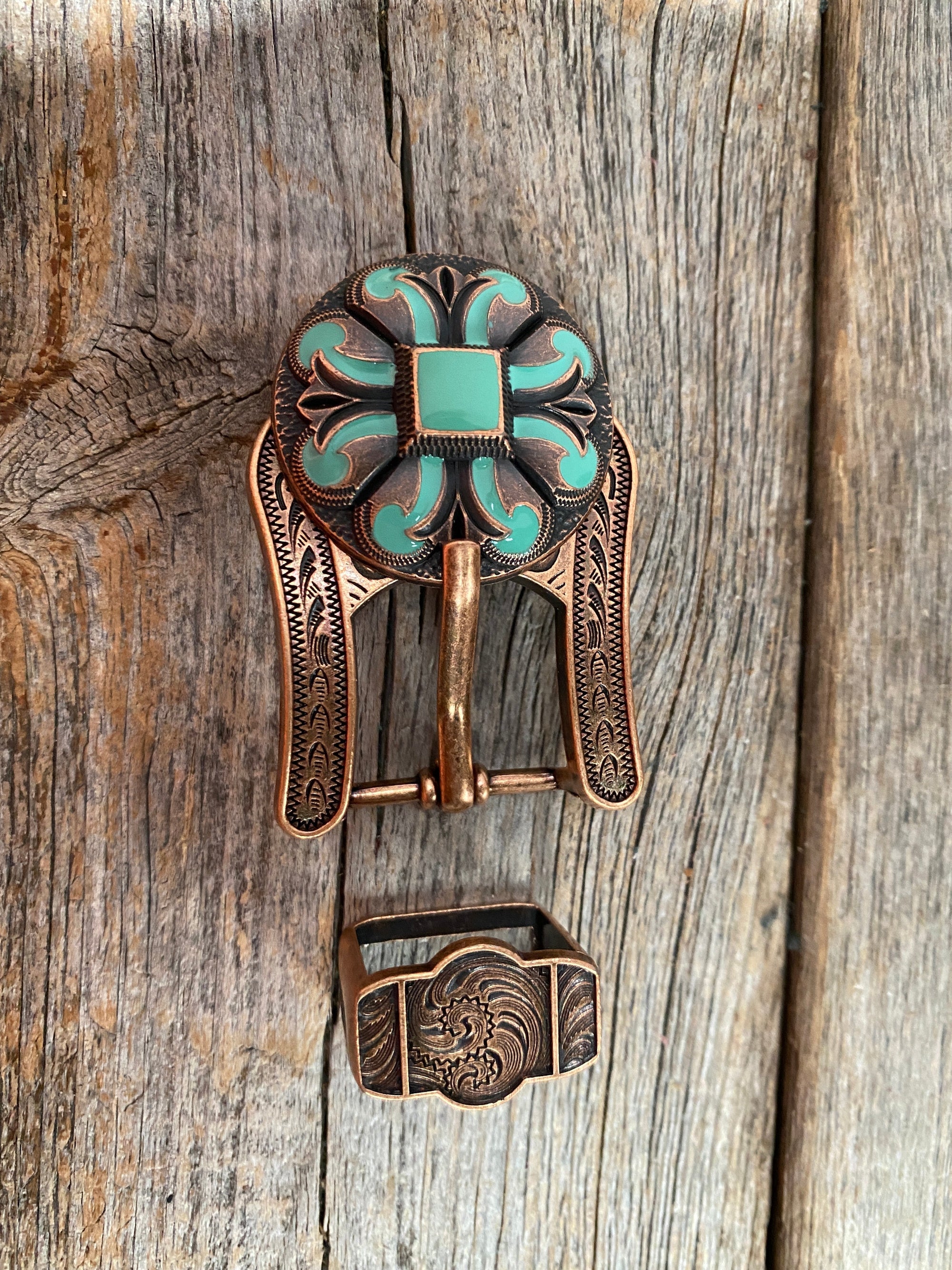 Copper Turquoise Fleur De Lis Buckle Adapter 1.25” W120COBA